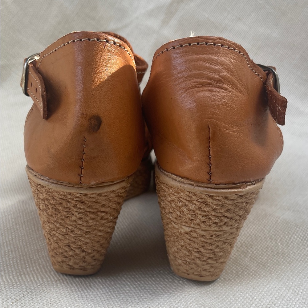 Women’s Tan Leather Wedges with Braided Design 7 - Picture 3 of 7